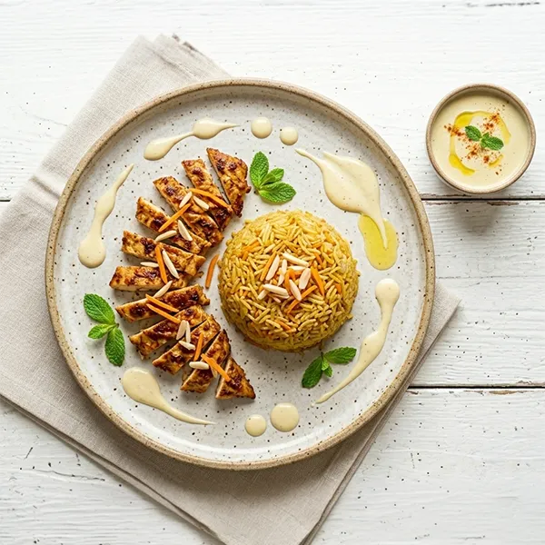 Minted Chicken Pilaf With Tahini Yogurt Sauce